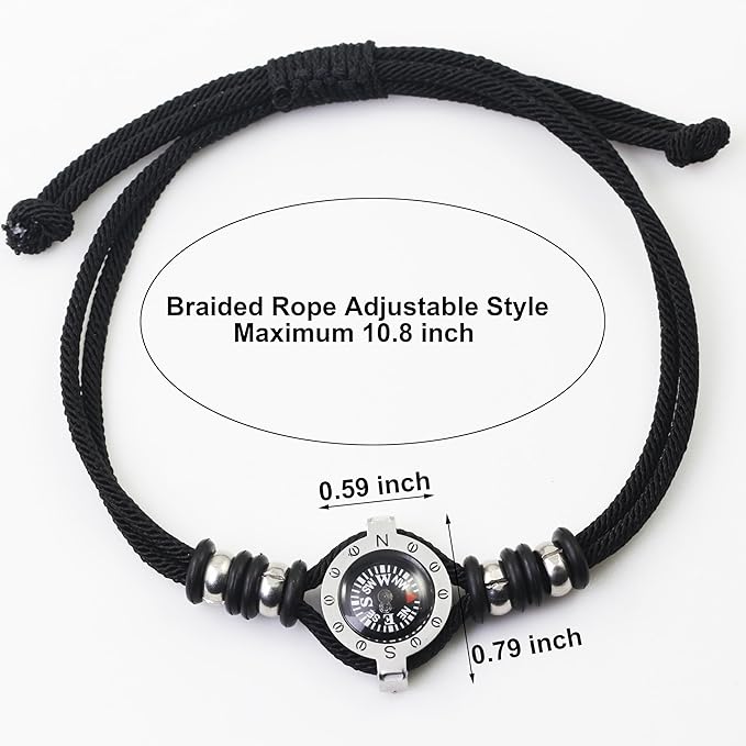 Innocence Adjustable Paracord Wrist Compass Bracelet For Men Women Outdoor Sports Camping Survival Jewelry (Black)