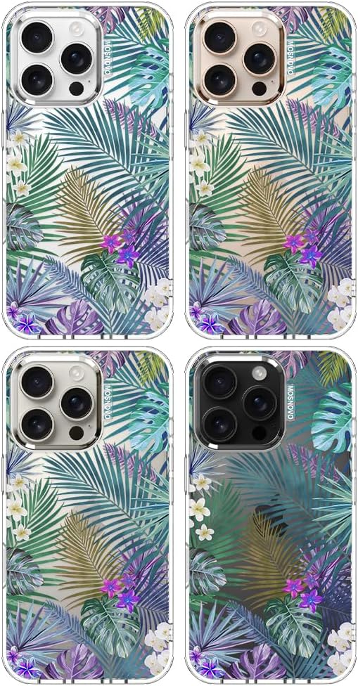 MOSNOVO Case for iPhone 16 Pro, [Buffertech 6.6ft Military-Grade Drop Protection] [Anti Peel Off Tech] Clear TPU Bumper Phone Case Cover Design - Tropical Rainforests