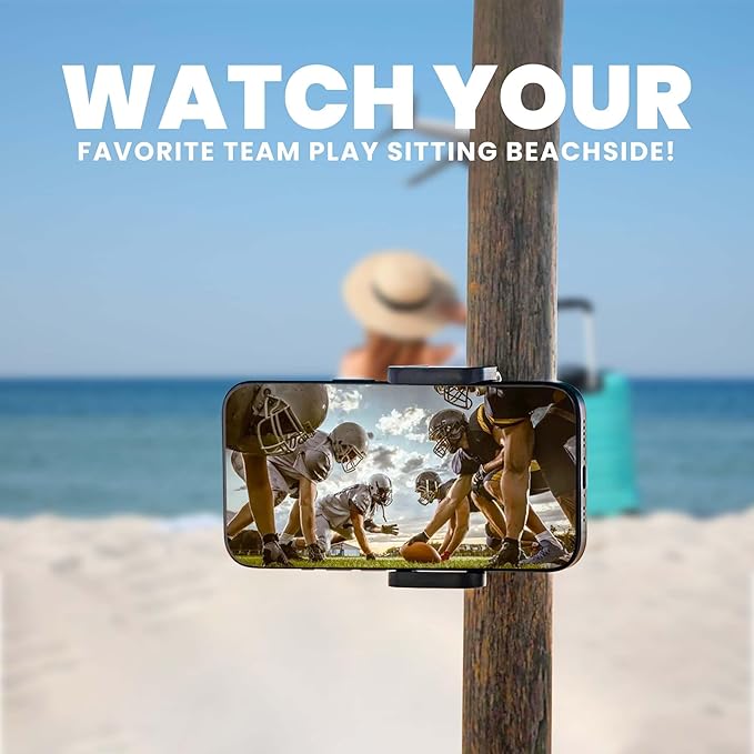 Beach Umbrella & Chair Phone Holder – Universal Clamp for Smartphones on Beach Poles, Umbrellas & Outdoor Chairs – Hands-Free Viewing & Secure Grip