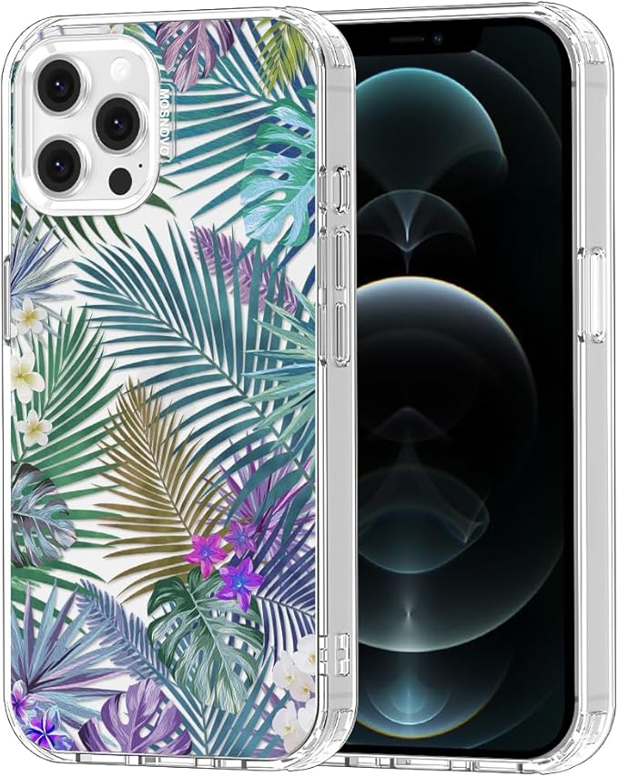 MOSNOVO Case for iPhone 12 & iPhone 12 Pro, [Buffertech 6.6ft Military-Grade Drop Protection] [Anti Peel Off Tech] Clear TPU Bumper Phone Case Cover Design - Tropical Rainforests