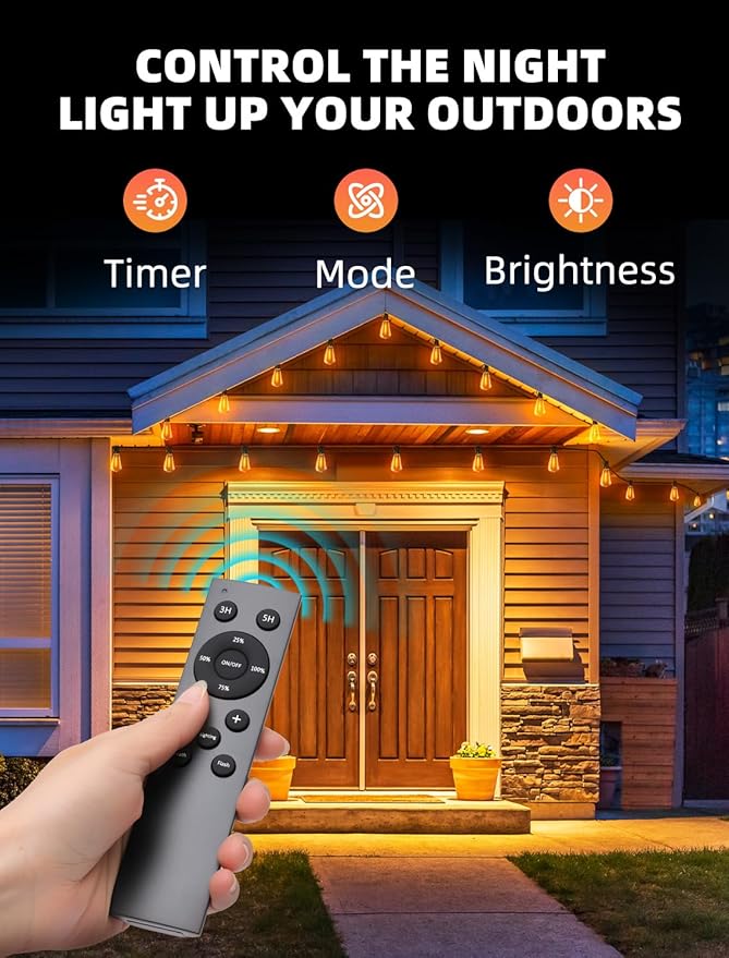 Outdoor Patio String Lights: 200Ft 60M Outside Waterproof Light - Remote Dimmable ST38 Shatterproof Bulb Connectable Hanging Outdoor Electric Lighting - Backyard Yard Gazebo Porch Party