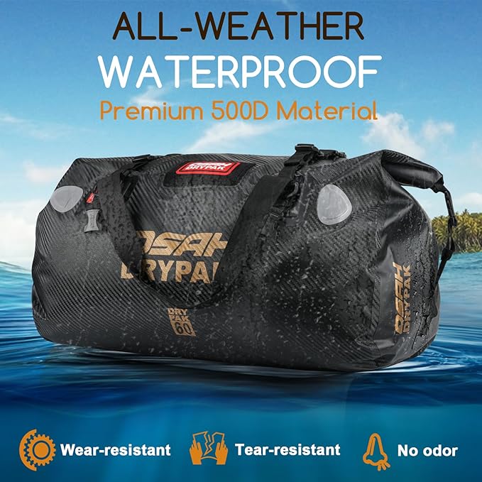 OSAH DRYPAK Waterproof Duffel Bag - Motorcycle Dry Bag Tail Bag with Large Storage Space, Waterproof Luggage Duffle Bags with Outer Mesh Zipper Pocket for Camping, Kayaking, Fishing & Traveling