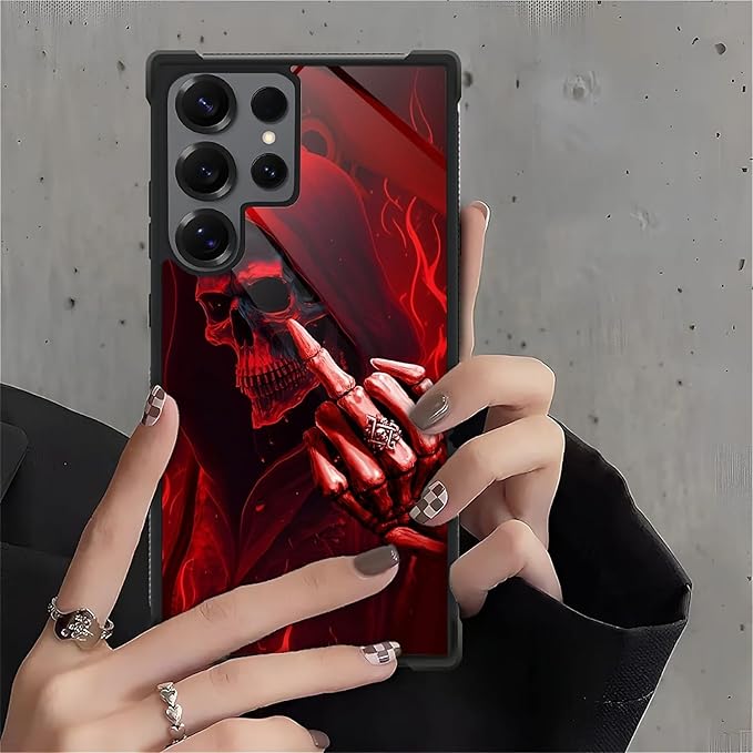 for Samsung Galaxy S25 Ultra Case,Graphic Design for Girl Boy Soft Silicone Hard Acrylic Shock Protection Designed for Samsung Galaxy S25 Ultra Gestures Funny Skull Pattern