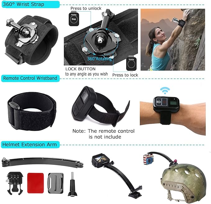 Action Cameras Accessory Kit, Bonvvie 50-in-1 Sports Camera Accessory Kit Compatible with Hero 13/12/11/10/9/8/7 Black, Max/Fusion, Insta360 Osmo Action SJCAM SJ6000 SJ5000 Campark REMALI