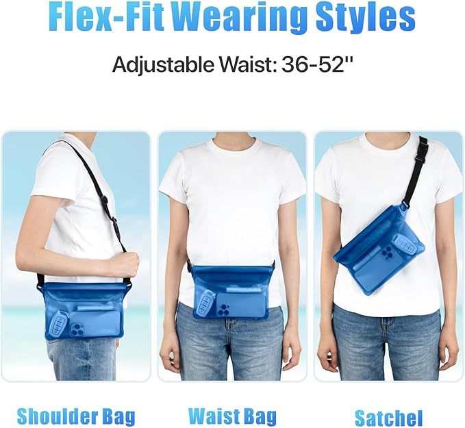 F-color Waterproof Fanny Pack - Cruise Essentials 2026 - Waterproof Pouch with Adjustable Waist Strap, Triple Zipper Roll-Top Dry Bag for Phone, Keep Passport Valuables Dry for Beach Kayaking Boating