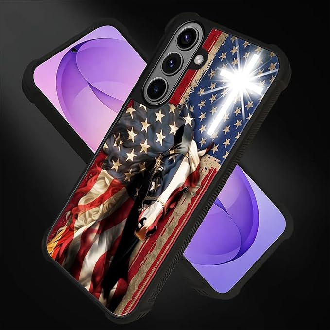 for Samsung Galaxy S26 Case,Graphic Design for Girl Boy Soft Silicone Hard Acrylic Shock Protection Designed for Samsung Galaxy S26 Red American Flag Horse Cross Pattern