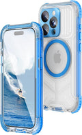 WIFORT for iPhone 15 Pro Max Waterproof Case, [IP68 Underwater Dustproof][Built-in Screen][15FT Military Shockproof], 360 Full Body Sealed Protection Cover Magnetic Frosted Phone Case, 6.7" Blue