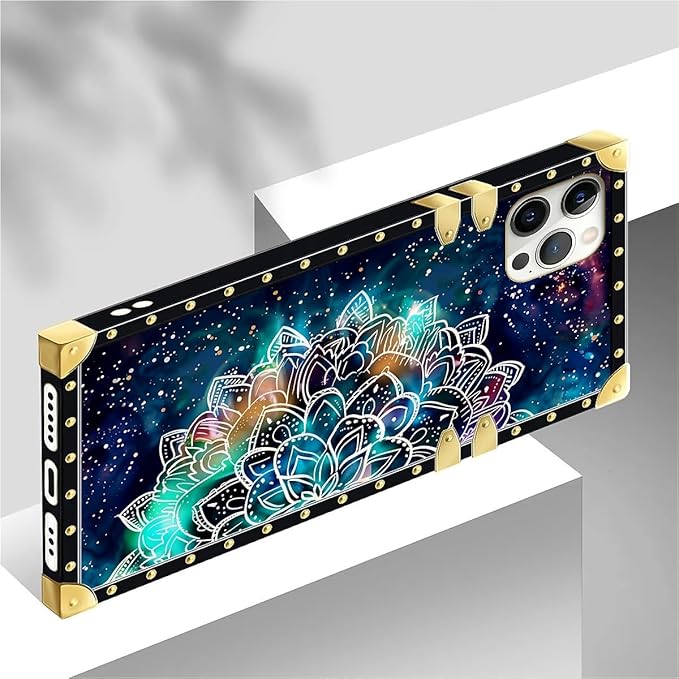Compatible with iPhone 12 Pro Max Case, Starry Sky Colourful Mandala Luxury Golden Decoration for Girl Women Soft TPU Shockproof Protective Hard PC Back for iPhone 12 Pro Max