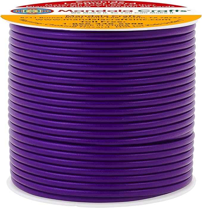 Mandala Crafts Round Genuine Purple Leather Cord for Jewelry Making – 2mm Cowhide Leather Rope String Lace for Kumihimo – 20 Yards Cowhide Craft Cording Spool