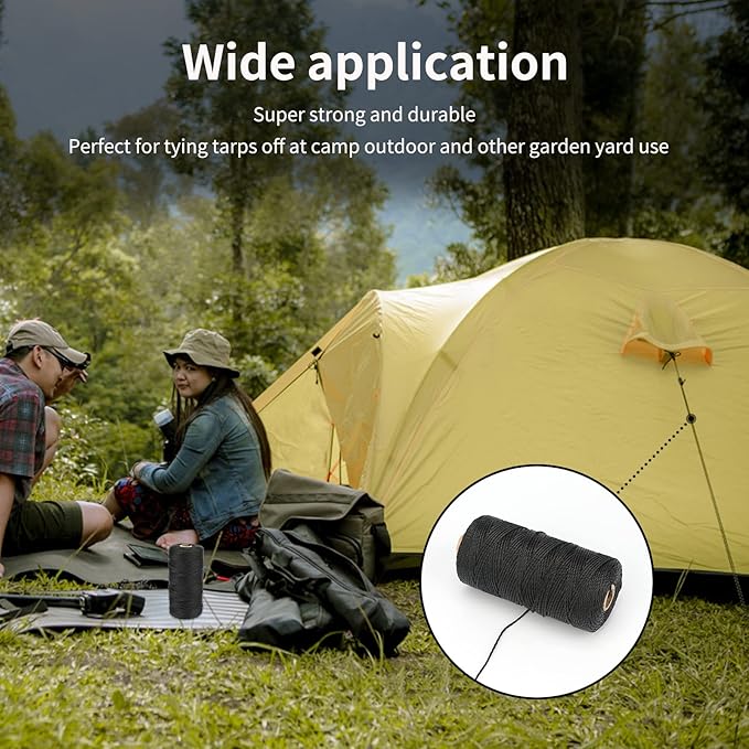 KINGLAKE 426 Feet Nylon Twine #36 Black Nylon String 2mm - Weatherproof Seine Twine for Garden, Fishing, Camping & Netting