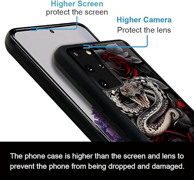 for Samsung Galaxy S20 Plus Case, Entwined Rose Snake Pattern Graphic Design Girl Boy Soft Silicone Hard Acrylic Shock Protection for Samsung Galaxy S20 Plus