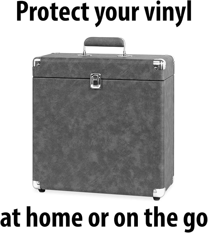 Victrola Vintage Vinyl Record Storage and Carrying Case, Fits all Standard Records - 33 1/3, 45 and 78 RPM, Holds 30 Albums, Perfect for your Treasured Record Collection, Gray, 1SFA (VSC-20-GRY)