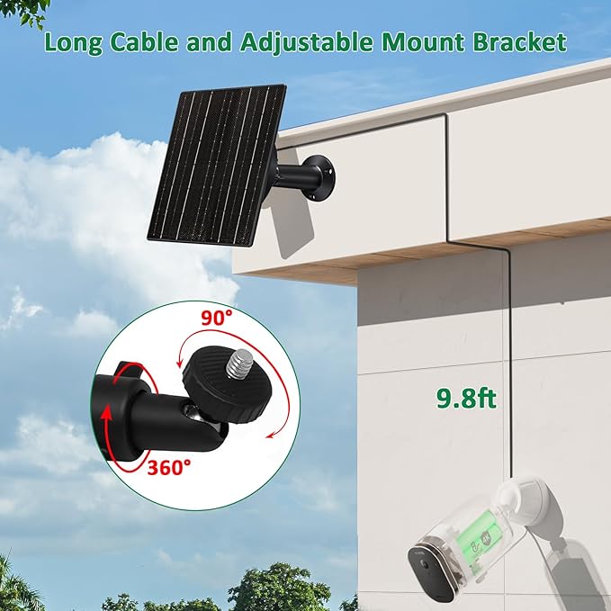 Zivif 10W Trail Camera Solar Charger with 10400mAh Battery for Security & Trail Cameras, Adjustable 5V/12V Output, USB-C & DC Port, IP66 Waterproof, 360° Adjustable Mount, 9.8ft Power Cable