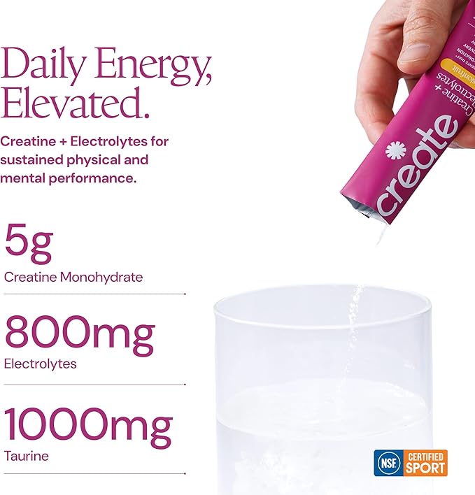 Create Creatine + Electrolytes Mix - Creatine Monohydrate Stick Packs, Supports Energy and Hydration, NSF Certified for Sport, 30 Count, Passion Fruit