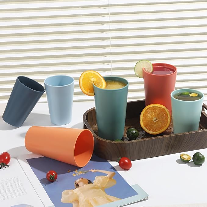 HEYCOME 24 Pcs Unbreakable Plastic Cups Set, 20 oz Reusable Plastic Cups, Stackable Water Tumblers, Drinking Cup for Kitchen, Outdoor, BPA-free, Dishwasher Refrigerator and Microwave Safe, Dark Blue