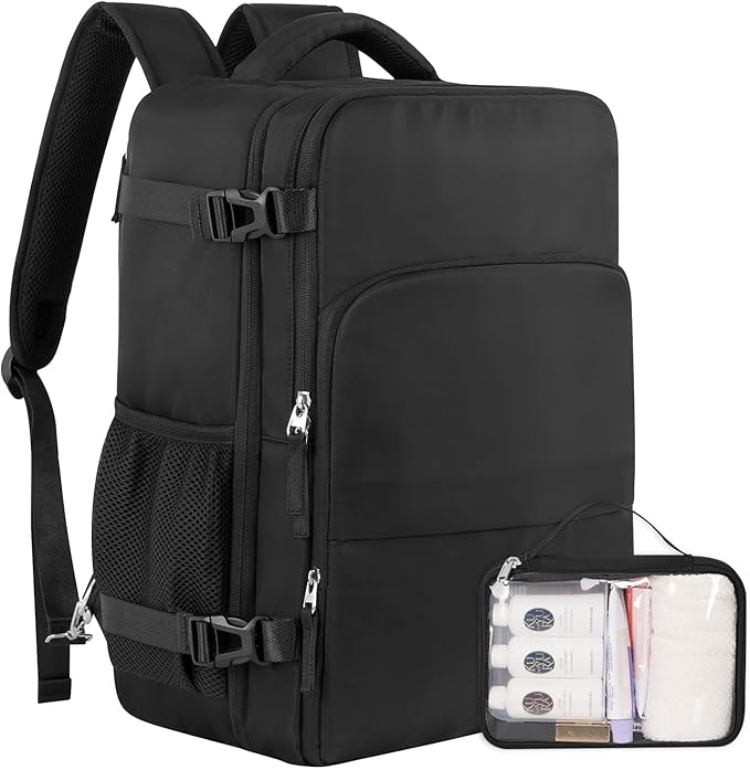Sinaliy Travel Backpack, Carry on Flight approved Travel Bag with Multi-Pockets, Waterproof 17.3inch Laptop Backpack for Men Women, Black