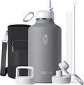 Half Gallon Water Bottle Insulated with Straw & 3 Lids, Coolflask 64 oz Water Jug Large Metal Stainless Steel Wide Mouth for Sports, Gym or Office, Non-BPA Keep Cold 48H Hot 24H, Dark Grey