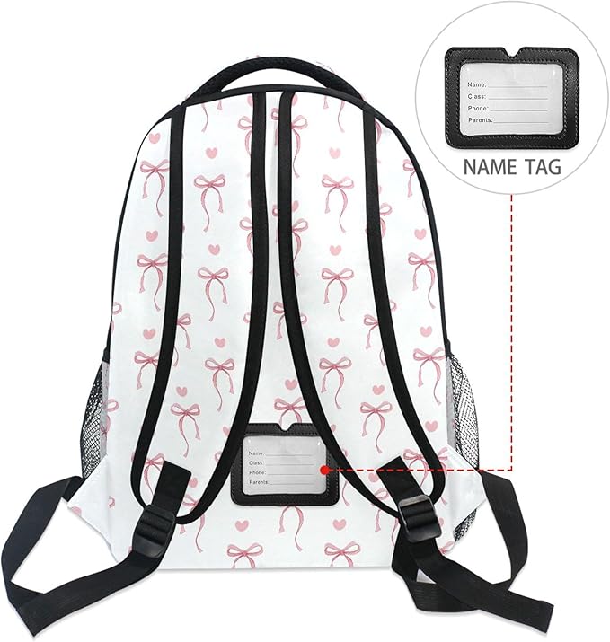 Wamika Pink Bow Girl Backpack Cute Heart Bowknot Ribbon School Backpack Kid Preschool Book Bag