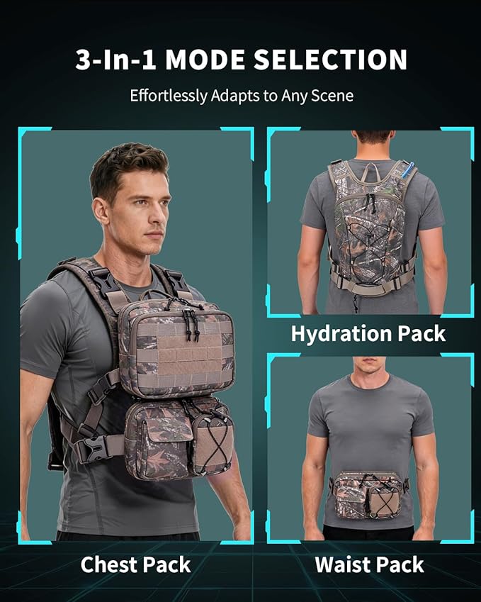 Blue Quartz 3-in-1 Running Vest with 2L Water Bladder, Lightweight Tactical Hydration Backpack with Detachable Waist Pack, Reflective Chest Pack for Hiking Running Cycling Race for Women Men
