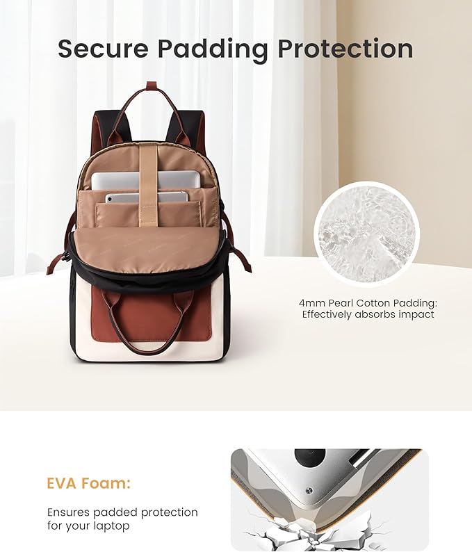 LOVEVOOK Laptop Backpack for Women - Stylish Work Backpack with Large Cup Holder, Waterproof College Teacher Backpack, Beige-Brown, 17Inch