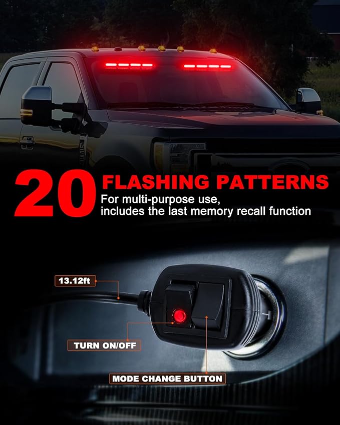 HLauto 6Z4J Emergency Dash Strobe Lights: 2x16.8 inch Red Safety Lights, 48 LED Flashing Warning Hazard Interior Windshield Visor Traffic Light Bar for Trucks, Construction Vehicles