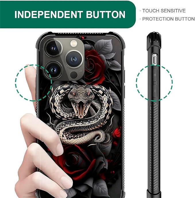 for iPhone 14 Pro Max Case, Entwined Rose Snake Pattern Graphic Design Girl Boy Soft Silicone Hard Acrylic Shock Protection for iPhone 14 Pro Max