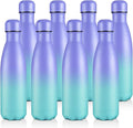 Volhoply 17oz Stainless Steel Water Bottles Bulk, Leakproof Insulated Metal Water Bottle for Sports, Travel, Adult, Available in Packs of 1, 4, or 8（Purple Blue,8 Pack）
