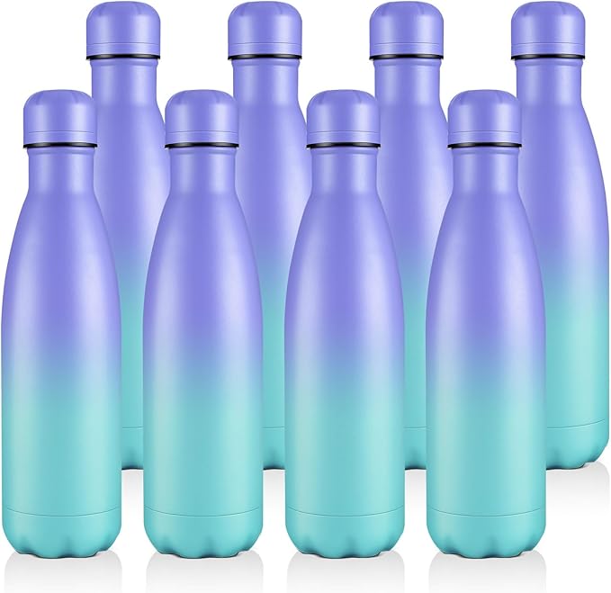 Volhoply 17oz Stainless Steel Water Bottles Bulk, Leakproof Insulated Metal Water Bottle for Sports, Travel, Adult, Available in Packs of 1, 4, or 8（Purple Blue,8 Pack）
