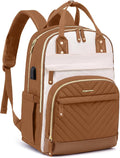 Laptop Backpack for Women Work Bookbag: 15.6 Inch College Backpacks with USB Charger School Book Bag Waterproof Travel Computer Back Pack Anti-Theft Casual Bookbags for Girls Teacher Nurse Beige Brown