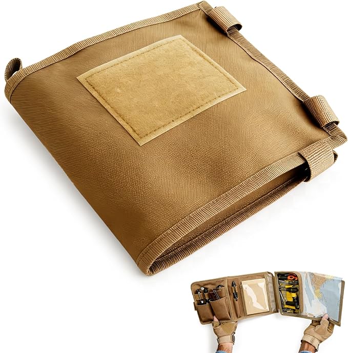 Waterproof Map Case for Land Navigation Kit - Khaki Tactical Military Pouch, Oxford+TPU, Foldable with Clear Window for Outdoor Activities,