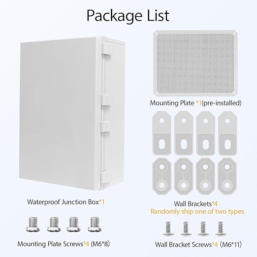 Electrical Box IP65 Waterproof Dustproof ABS Plastic Enclosure, Outdoor and Indoor Project Box Hinged Cover with Mounting Plate Wall Brackets Outer Dimension 23.6"x 15.7" x 8.7", Grey