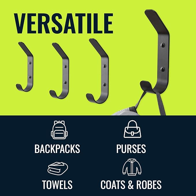 StoreYourBoard 4 Pack Wall Hooks for Hanging, Decorative & Heavy Duty Coat Wall Hooks, Mount, Set Holds 30 lbs Each, Outdoor, 6.5" x 1.2" x 2"