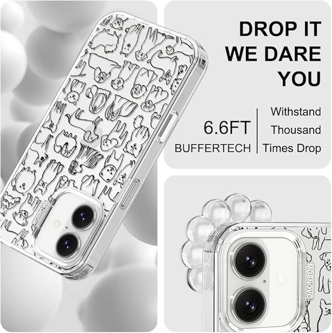 MOSNOVO for iPhone 17 Case | Military Grade 6.6ft Drop Tested | Camera Control | Clear with Doodle Dog Design