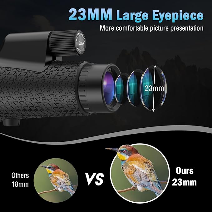15×55 Monocular Telescope, HD High Powered with Tripod and Phone Adapter, BAK4 Prism, Waterproof & Fogproof, Lightweight for Bird Watching Hunting Hiking and Landscape Photography