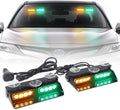 XRIDONSEN 2 in 1 Dash Emergency Strobe Lights Front/Rear Amber Green Windshield Lights Warning Safety Flashing w/Suction Cups for Volunteer Vehicles, Trucks（Amber/Green