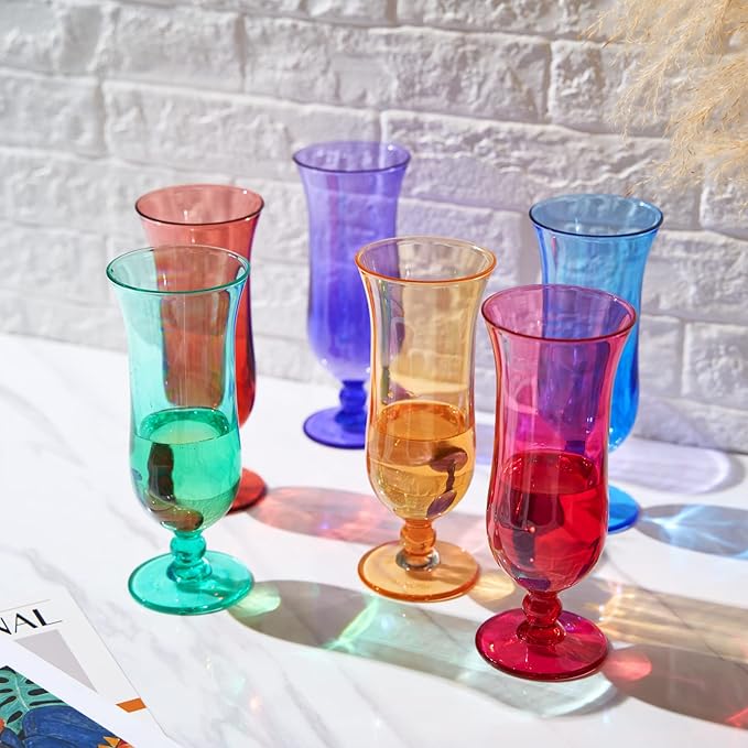 Unbreakable Pina Colada, Daiquiri, Frozen Cocktails & Juice Glasses, Hurricane Glassware, 14oz - 6 Set - Reusable Acrylic Dishwasher Safe Shatterproof BPA-free Plastic Cup, Tropical Cocktail Tall Cups