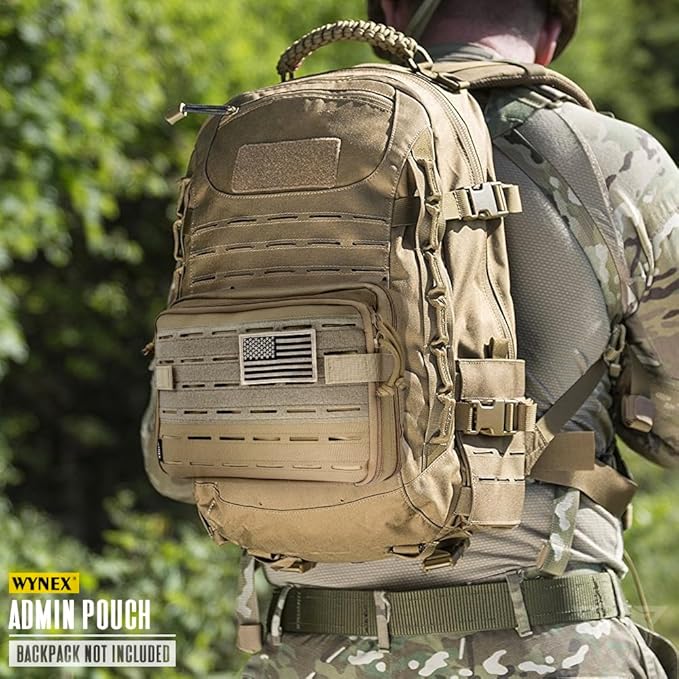 WYNEX Tactical Molle Admin Pouch of Double Layer Design, Admin Pouches Molle Attachment Military Medical EMT Organizer with Map Pocket EDC EMT Pack IFAK Tool Holder Universal U.S.A Patch Included