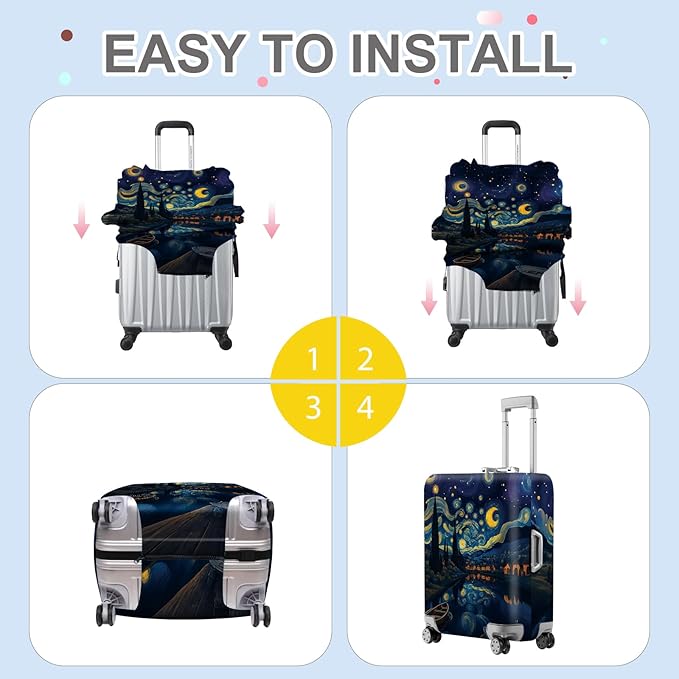 ANNA QUEEN Starry Night Art Luggage Cover, Van Gogh Inspired Suitcase Protector, Washable Stretchable Travel Sleeve for 32-34 Inch Luggage
