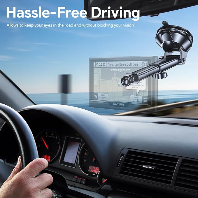GPS Suction Cup Mount for Garmin GPS Mount【Strong suction】Replacement GPS Dash Mount 17mm Ball Mount Long Dashboard Windshield Car Holder for Garmin Nuvi Drive Dezl RV Driveassist,GPS Holder for Truck