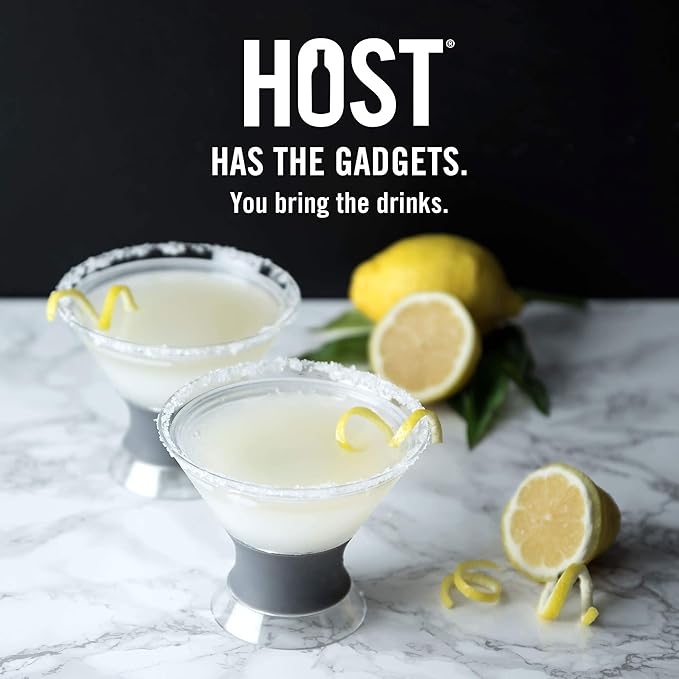 Host Freeze Insulated Martini Cooling Cups for Espresso Martinis, Gifts for Mom, Housewarming Gifts for Women, Plastic Freezer Gel Chiller Double Wall Stemless Cocktail Glasses, Set of 2, 9 oz, Gray