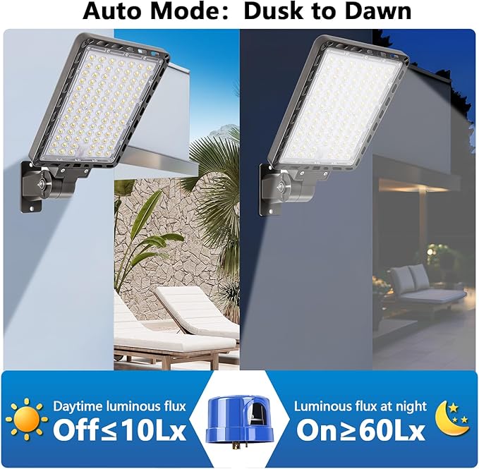 240W LED Parking Lot Light, 36000LM 5000K Adjustable Wall Mount Security Flood Lights with Dusk to Dawn Photocell, IP66 Waterproof Shoebox Light for Street, Yard