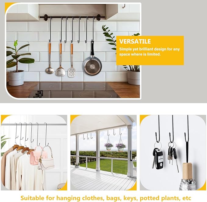 Dpyrrhic 6 Pack 12 Inch Large S Hooks for Hanging Plants,Black Extra Matel Heavy Duty Hook for Hang Brsket,Bird House,Clothes,Kitchenware