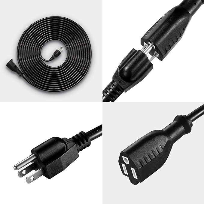 UL Listed Waterproof Power Extension Cord,DanYee Indoor/Outdoor(Marked General Use on The Tag) 16 AWG Heavy Duty AC SJTW Electrical Extension Cable (NEMA 5-15P to NEMA 5-15R)(1.6FT 2PACK,Black)