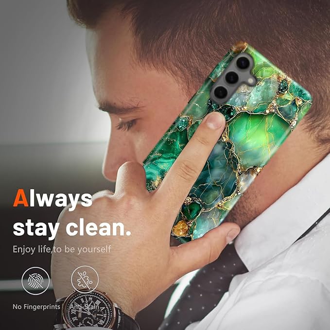 Compatible for Samsung Galaxy A37 5G Case, Dual Layer Heavy Duty 2 in 1 Shockproof Protective Phone Case,Green Onyx with Gold Veins Print