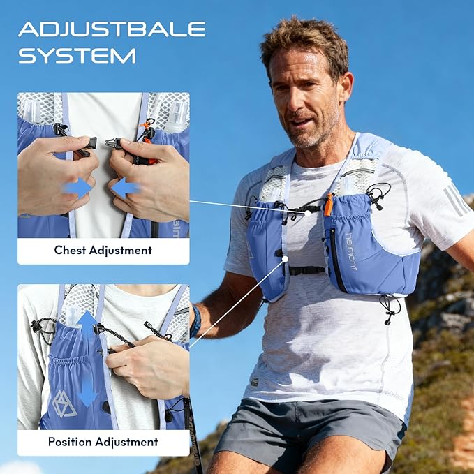 Haimont Running Hydration Vest with Water Bottles for Men Women, Lightweight 10L Hydrated Vest Pack for Trail Running, Hiking