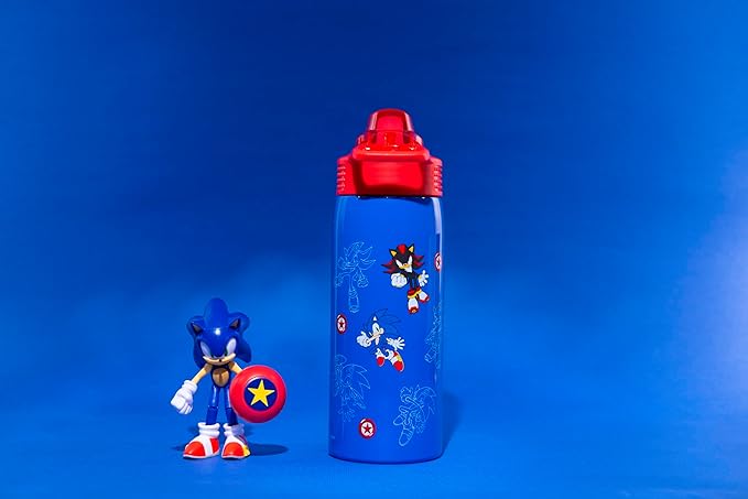 Zak Designs Sonic the Hedgehog Sage Kids Water Bottle For School or Travel, 19oz Stainless Steel Water Bottle With Straw, Handle, and Leak-Proof, Pop-Up Spout Cover (Sonic & Shadow)