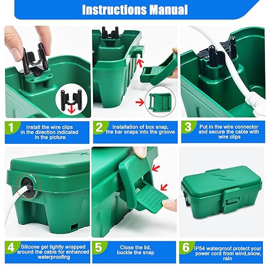 Hrensaw Small Weatherproof Electrical Connection Box(Inner 5.5 x 3 x 2.2inch),Outdoor Electrical Box,Waterproof Extension Cord Covers for Plug, Extension Cables, Holiday Lights,Green