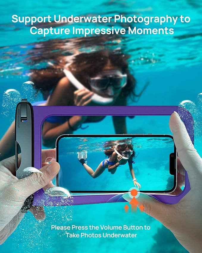 Lanhiem Large Waterproof Phone Pouch [Up to 10.5"] Universal IPX8 Waterproof Dry Bag with Lanyard for iPhone 17 Pro Max /16, S25 Ultra/ S24/ S23 Plus/ S25 FE, Moto G/Pixel 10 9 8 Pro, Black+Purple