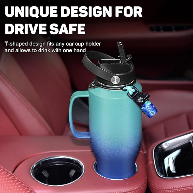 ABOTOCUP Water Bottle 40oz, Insulated Water Bottle with Handle & Straw Lids, Stainless Steel Water Bottle Fits in Any Car Cup Holder, Travel Cup Double Wall BPA-Free Leak-proof to Keep Cold &Hot