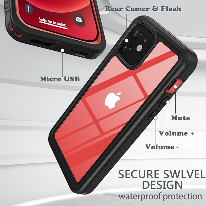 Diverbox for iPhone 12 Waterproof Case,Waterproof Shockproof Dustproof IP68 Full-Body Hard Case Built-in Screen Protector Underwater Outdoor Waterproof Cover for iPhone 12,6.1 in (Red)